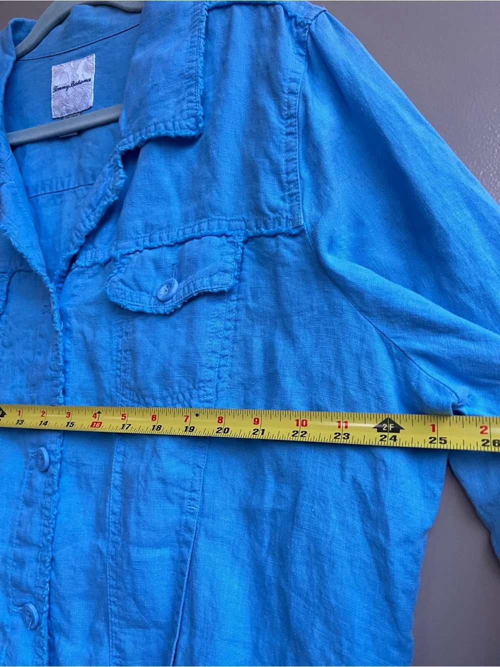 Tommy Bahama XL 100% Linen Blue Frayed Quiet Chic Coastal Jacket Casual Travel